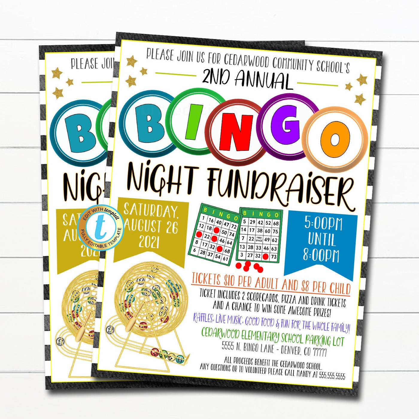 Bingo Night Flyer Fundraiser Community Event Invitation — TidyLady ...