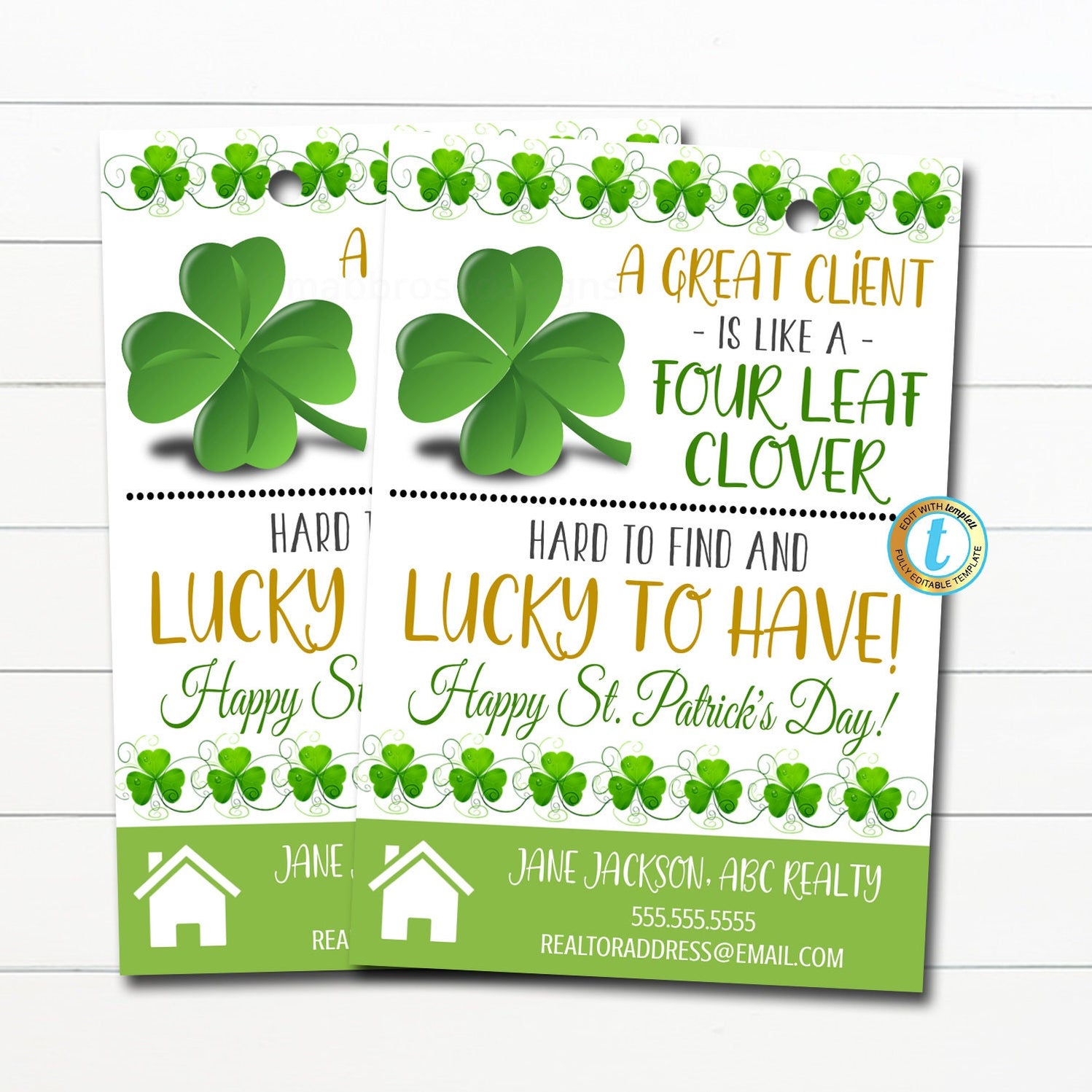 St Patrick's Day Pop-By Tag | Realtor Pop By Tag — TidyLady Printables