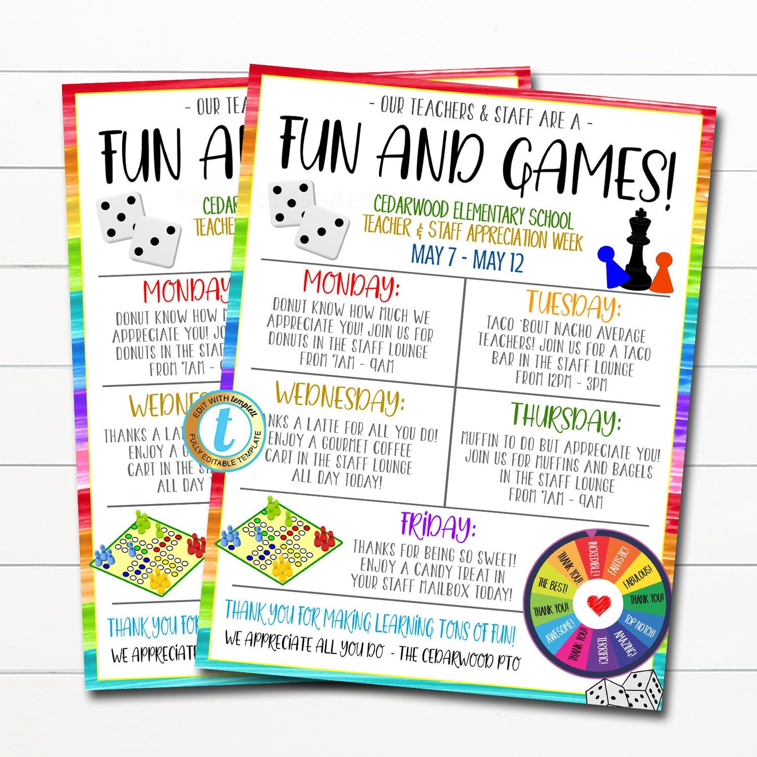 Teacher Appreciation Week Games Theme Itinerary — TidyLady Printables
