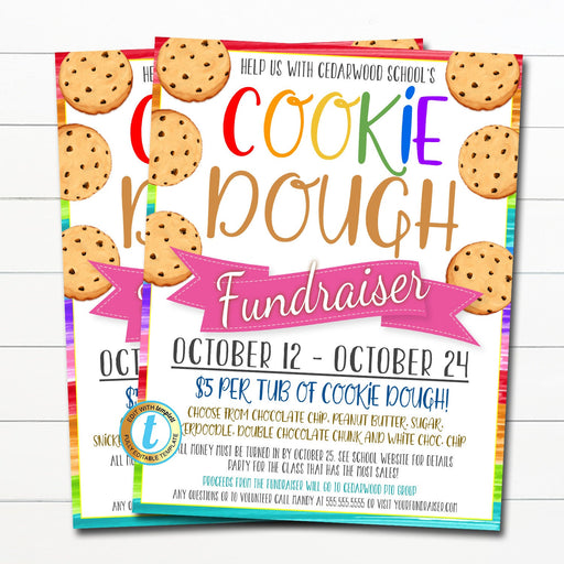 Cookie Dough Fundraiser Flyer Printable School PTO PTA Scouts Baked Cookies Sales Church Sports Team Charity Benefit Editable Template