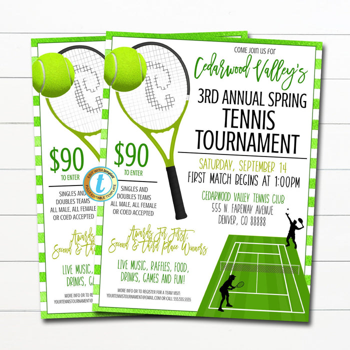Tennis Tournament Flyer, It's Game Time, Editable Tennis Match Team Flyer, Sports Tournament, Tennis Club Printable, DIY EDITABLE TEMPLATE