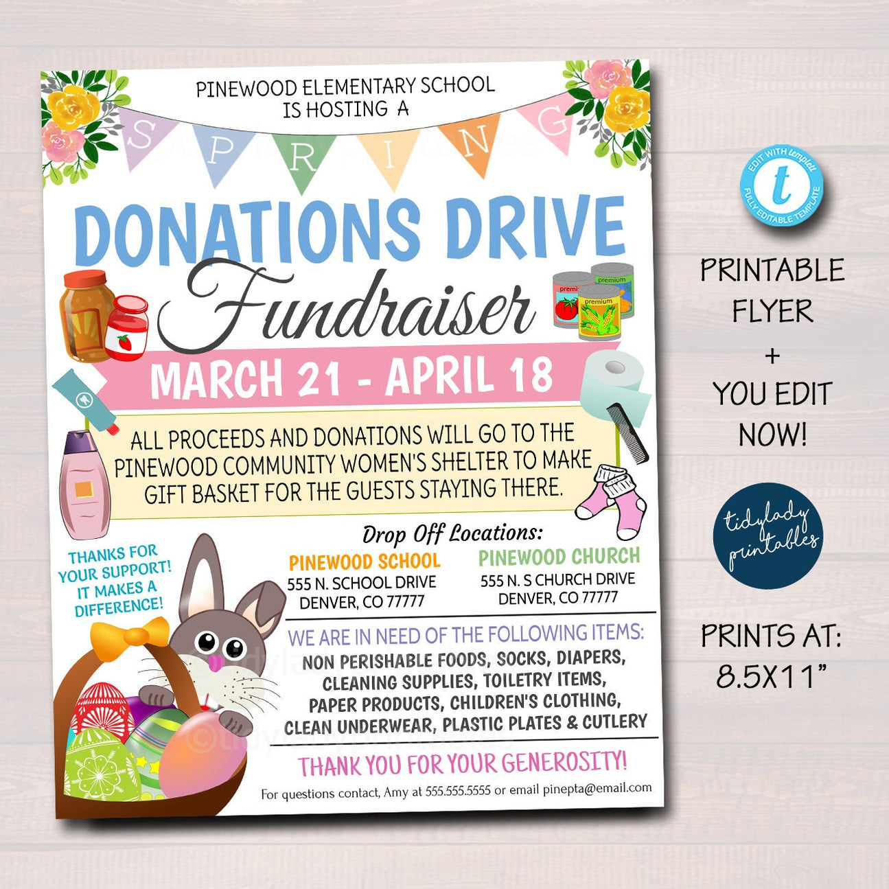 Food Spring Flyer Spring Easter Donations Drive Flyer | Toiletries Drive Food Drive ...