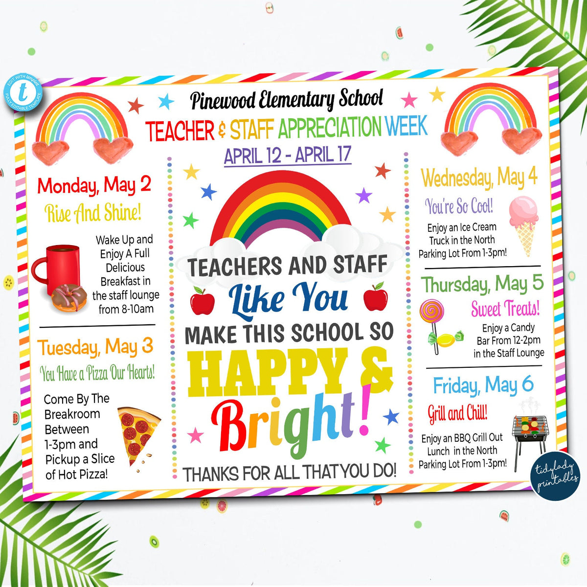 Teacher Appreciation Week Events Poster | Happy And Bright — TidyLady ...