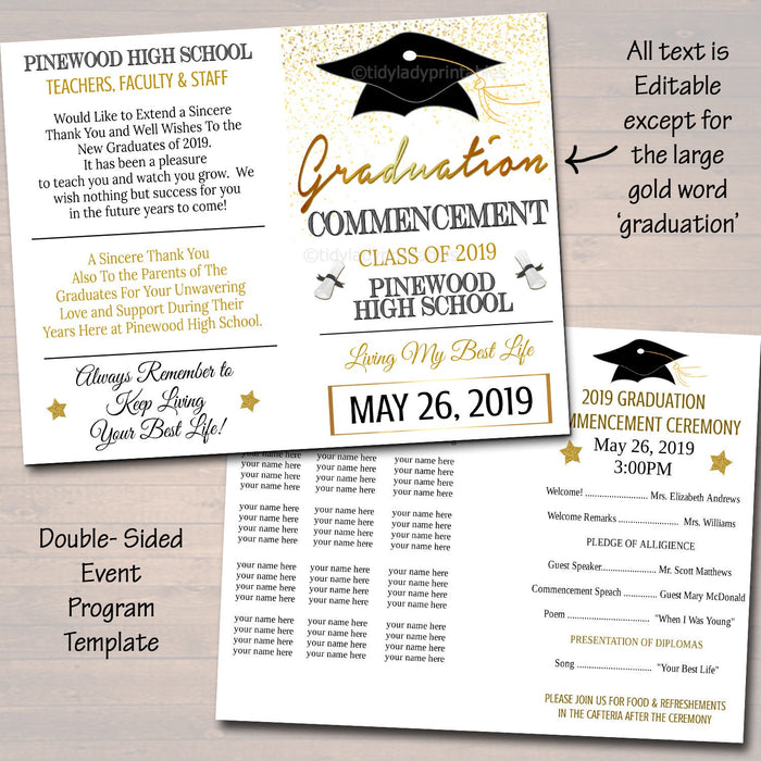 Graduation Ceremony Program Template, High School Graduation College Commencement, DIY Graduation Order of Events Announcement, EDITABLE