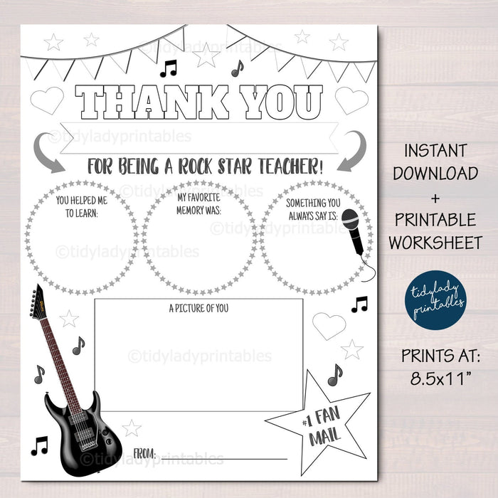 Music You Rock Teacher Appreciation Staff Printable, Fan Mail Student Appreciation Week Worksheet, Take Home Coloring Page INSTANT DOWNLOAD