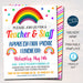 Rainbow Teacher Appreciation Staff Invitation, Thank You Printable, Appreciation Week Invite, Breakfast Luncheon Flyer, EDITABLE TEMPLATE