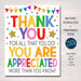 Thank You Appreciation Sign, Staff Employee Nurse Teacher Volunteer You're Appreciation More Than You Know Decor, Printable INSTANT DOWNLOAD