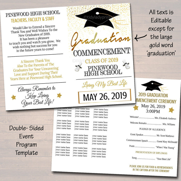 EDITABLE Graduation Ceremony Set, Party Invitation, High School Graduation Program Template, DIY Digital Ticket, Graduation Announcement