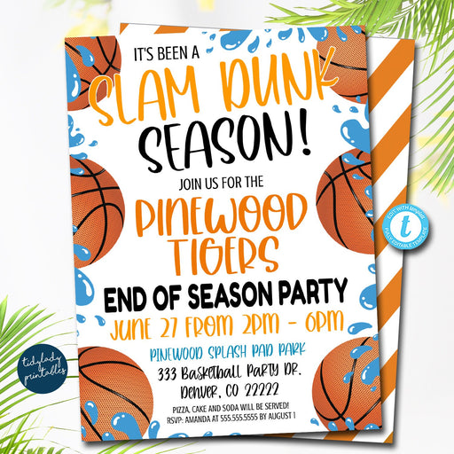 Basketball Invitation, End of Season, Slam Dunk Editable Basketball team, Kids Sports Banquet Water Splash Pool Party, Printable TEMPLATE