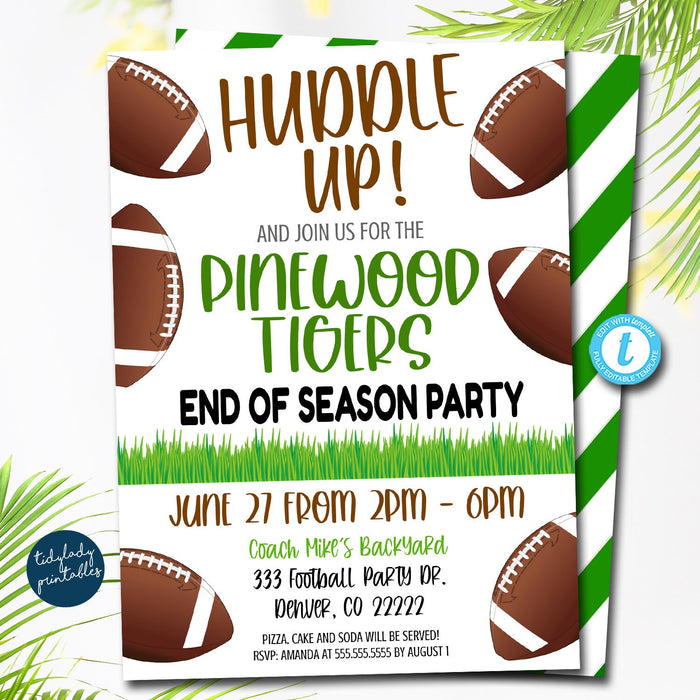Football Invitation, End of Season Huddle Up, Editable Football team party, Kids Sports Banquet digital Invitation, Printable, DIY TEMPLATE
