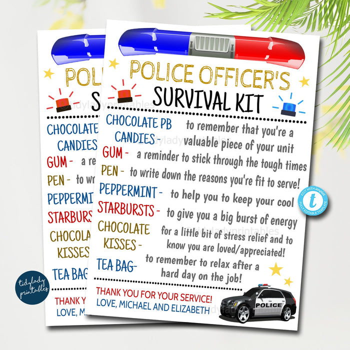 Police Officer Survival Kit Tags, Unique Gift Present, Funny Cop Birthday Keepsake Printable, Detective Law Enforcement, Editable Template
