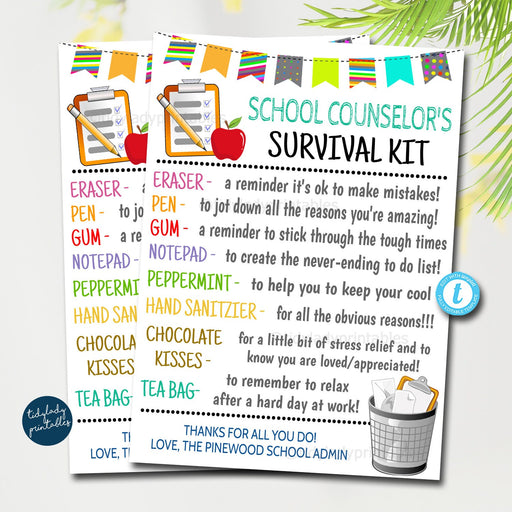 EDITABLE School Counselor Survival Kit Printable, Back to School Gift, Guidance Counselor Appreciation Day, Thank You Gift Idea TEMPLATE