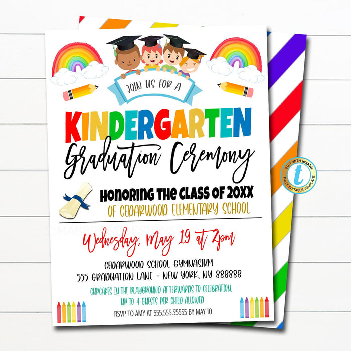 Graduation Ceremony Program Template Set, Kindergarten Any Grade Elementary School, Preschool Pre-k Graduate Rainbow, DIY EDITABLE TEMPLATE