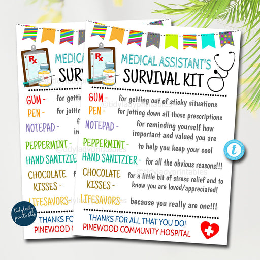 Medical Assistant Survival Kit Gift Tags, National Nurses Day, CNA Appreciation Week, Thank you Gift Card, Printable DIY Editable Template