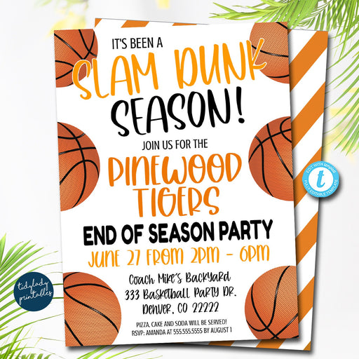 Basketball Invitation, End of Season, Slam Dunk Editable Basketball team party, Kids Sports Banquet digital Invitation, Printable TEMPLATE