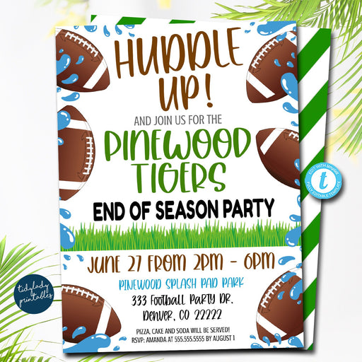 Football Invitation, End of Season Huddle Up, Editable Football team party, Kids Sports Banquet, Water Pool Party, Printable, DIY TEMPLATE
