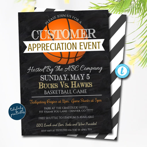 Basketball Customer Appreciation Invitation, Client Outing, It's Game Time Thank You Event, Small Business Grateful For You Invite, EDITABLE