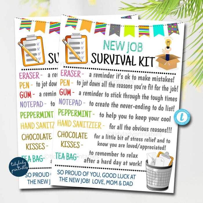 New Job Survival Kit Tag, Congratulations New Career Gift Ideas, Dream Job New Employee Printable Survival Kit, Digital Editable Template