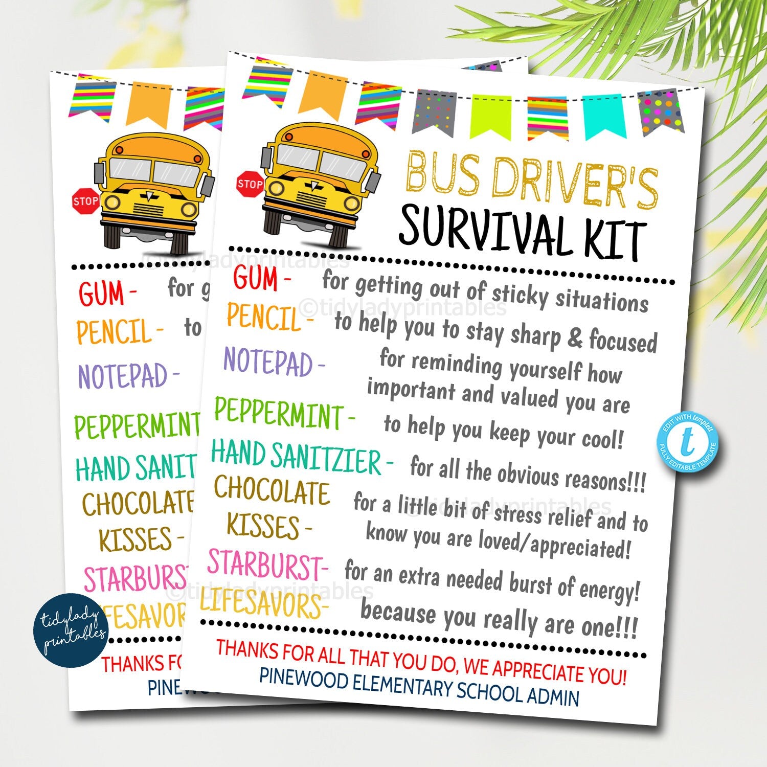 Bus Driver's Survival Kit Gift Tag | TidyLady Printables bus-driver-s-survival-kit-gift-tag-tidylady-printables