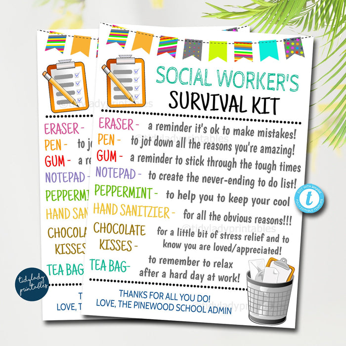 Social Worker's Survival Kit Gift Tags, School Social Work Appreciation Day, Funny Social Worker Thank You Idea, Digital Editable Template