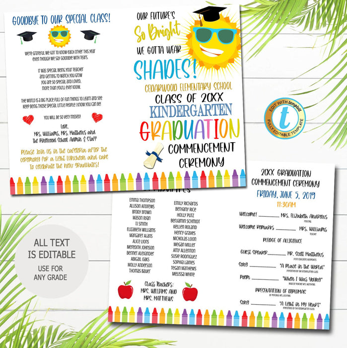 Future is So Bright Graduation Set, Invite Printable Kindergarten Preschool Any Age Grad School Ceremony Program Diploma, EDITABLE TEMPLATE