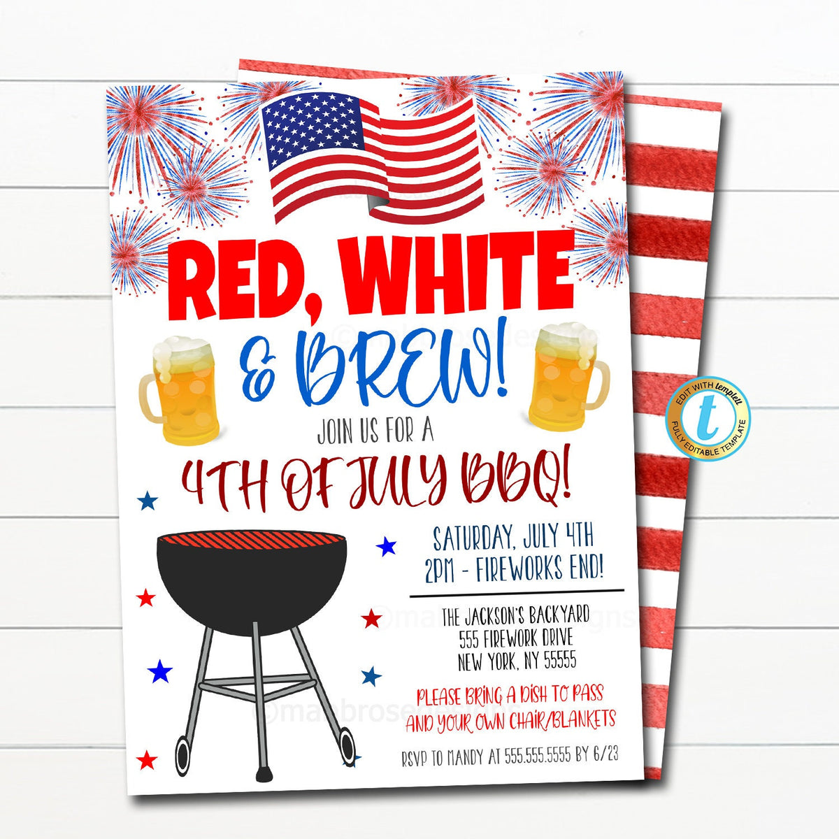 4th of July BBQ Invitation | Red White and Brew — TidyLady Printables