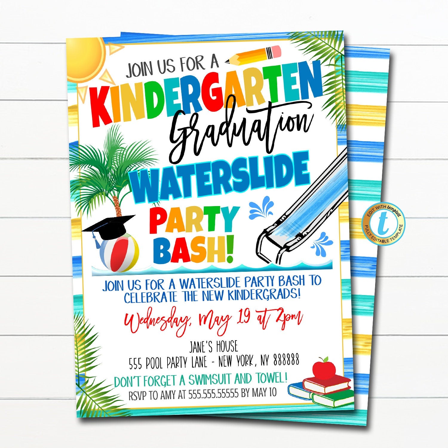 waterslide-party-graduation-invitation-tidylady-printables for Free Printable Preschool Graduation Invitations Waterslide Party Graduation Invitation | TidyLady Printables for Free Printable Preschool Graduation Invitations