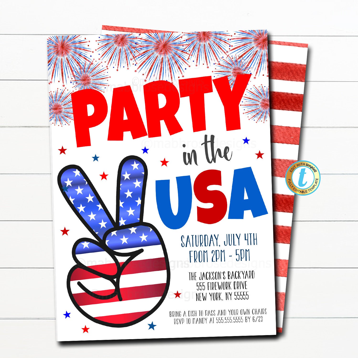 4th of July Invitation | Party in the USA Peace Sign — TidyLady Printables 4th-of-july-invitation-party-in-the-usa-peace-sign-tidylady-printables