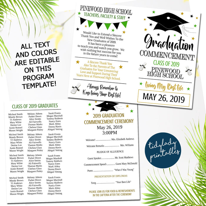 Graduation Ceremony Program Template, High School Graduation College Commencement, DIY Graduation Order of Events Announcement, EDITABLE