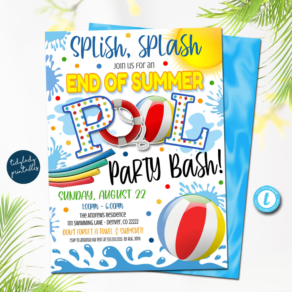 End of Summer Pool Party Invitation, image size:1024x1024