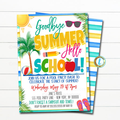 End of Summer Party Invitation, Goodbye Summer Hello School Party, Printable Digital Invite, Back To School Backyard Splish Splash, EDITABLE