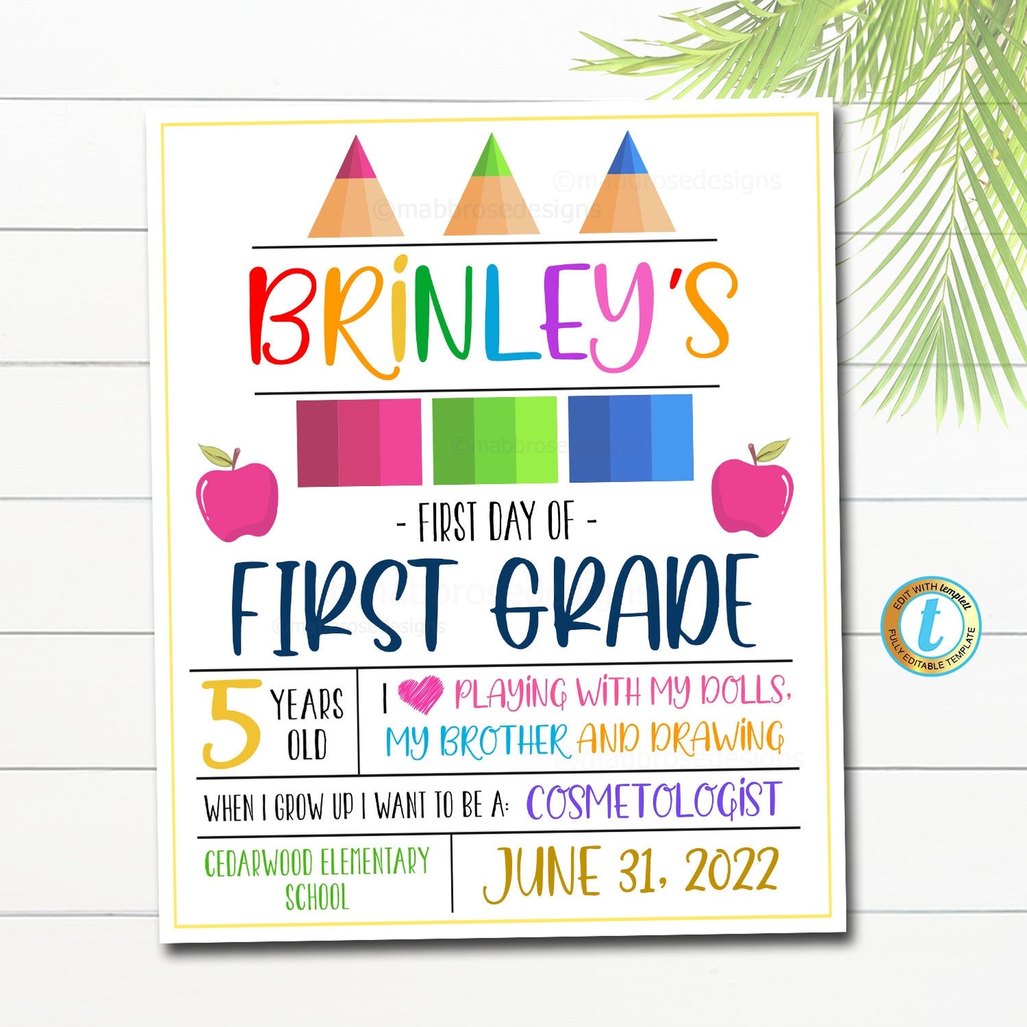 Editable First Day Of School Sign 