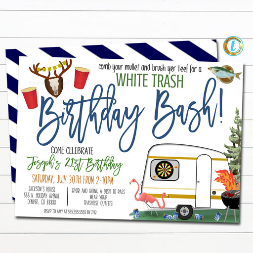 White Trash Bash Invitation, Summer Redneck Hootenanny Birthday Invite, 21st Birthday Beer Man Trailer Park Party Digital, EDITABLE TEMPLATE