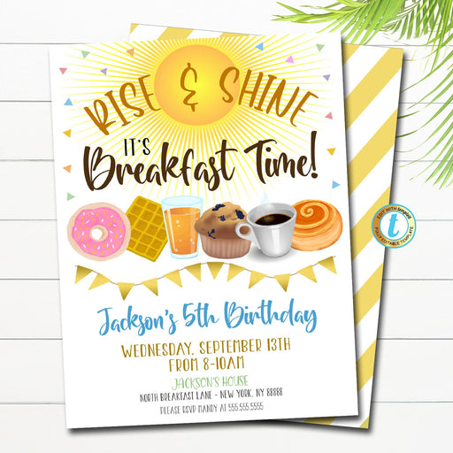 EDITABLE Breakfast Birthday Invitation, Rise and Shine Birthday Invitation, Breakfast Invitation, Breakfast Birthday Party, Pajama Party