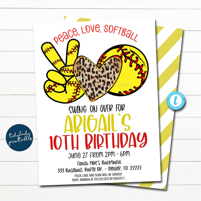 softball-birthday-invitation-peace-love-softball-tidylady-printables for Free Printable 10th Birthday Invitations Softball Birthday Invitation | Peace Love Softball — TidyLady Printables for Free Printable 10th Birthday Invitations