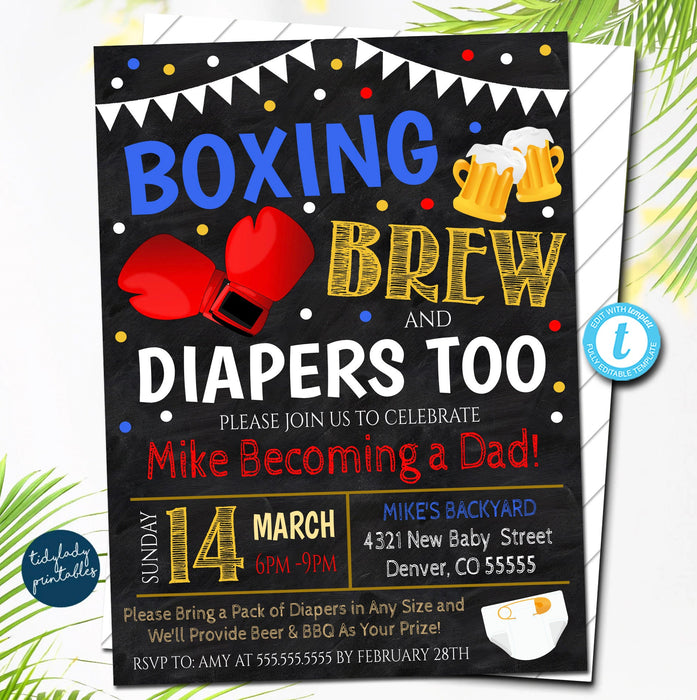 Boxing and Beer Baby Shower Invitation Chalkboard Printable Baby Sprinkle Baby Q, Grill Couples Shower BBQ Party Invite, EDITABLE TEMPLATE