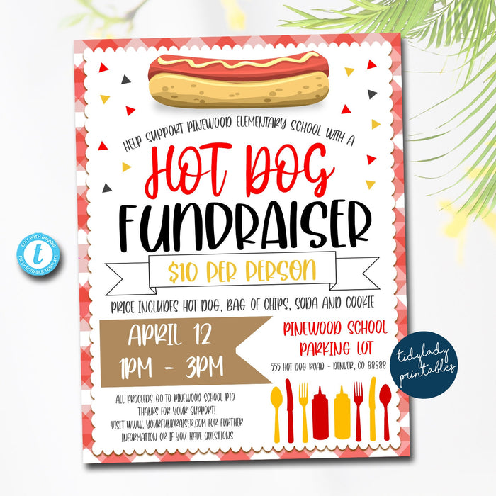 EDITABLE Hotdog Fundraiser Flyer, Printable PTA, PTO, School Church Fundraiser Event Idea, Team Sports Charity Printable Digital Template