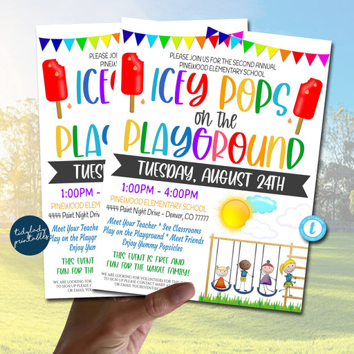 Popsicles on the Playground Flyer, Back to School Meet the Teacher Printable Flyer Party Invite, Church School pta pto, EDITABLE TEMPLATE