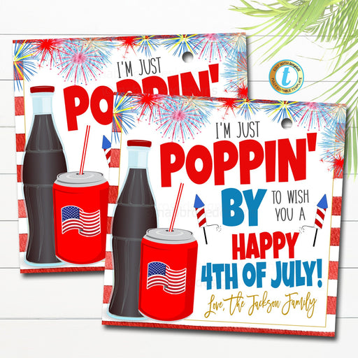 4th of July Soda Pop Gift Tag, Fourth of July Printable Tag, Independence Day Treat, Customer Appreciation Staff Thank You Tag, DIY Editable