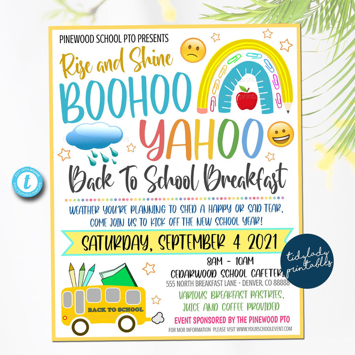 EDITABLE Boo Hoo Yahoo Breakfast Social Printable PTA PTO Flyer Invite School Fundraiser Poster, Back To School Invite, Printable Invitation