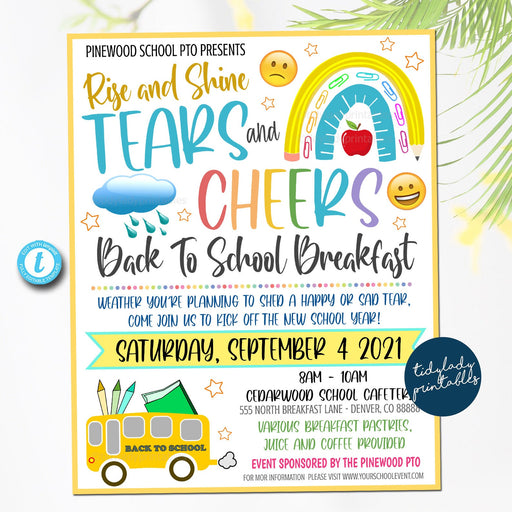 EDITABLE Tears and Cheers Breakfast, Printable PTA PTO Flyer Invite, School Fundraiser Poster, Back To School Invite, Printable Invitation