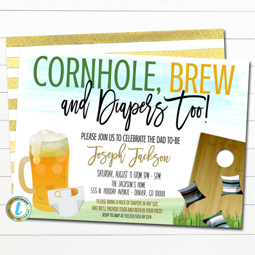 Cornhole and Beer Baby Shower Invitation Chalkboard Printable Baby Sprinkle Baby Q, Grill Couples Shower BBQ Party Invite, EDITABLE TEMPLATE