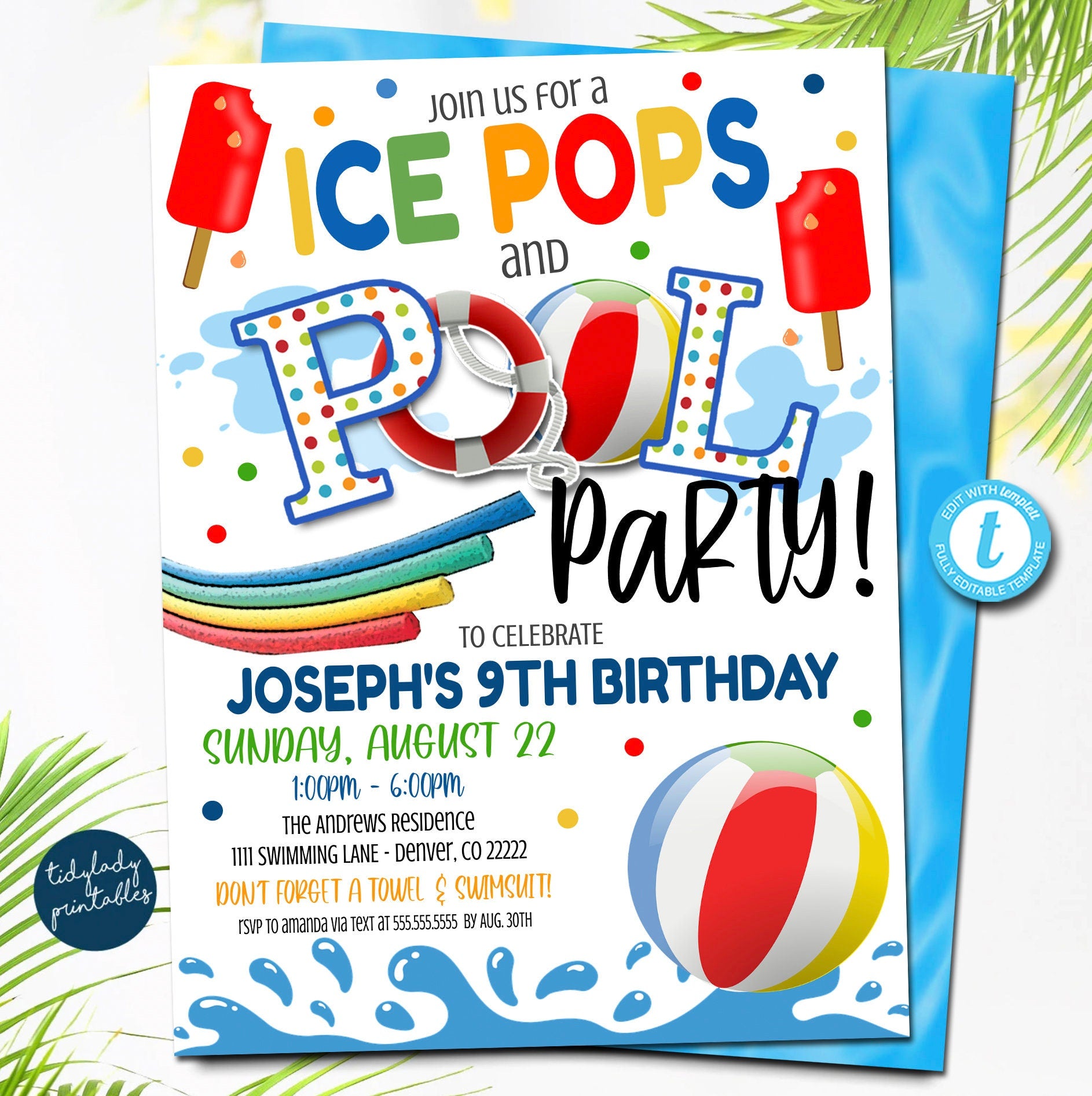 Ice Pops and Pool Party Invitation | TidyLady Printables for Free Printable Pool Party Invitations Templates