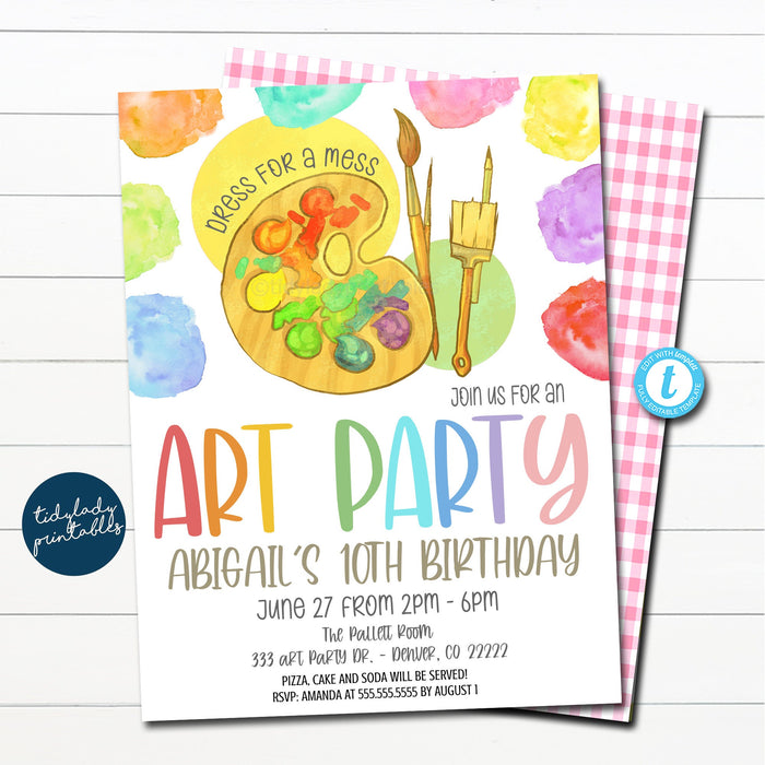 Art Birthday Party Invitation, Editable Art Party invitation, Paint Birthday Invitation, Paint and Pour Birthday art party Template EDITABLE