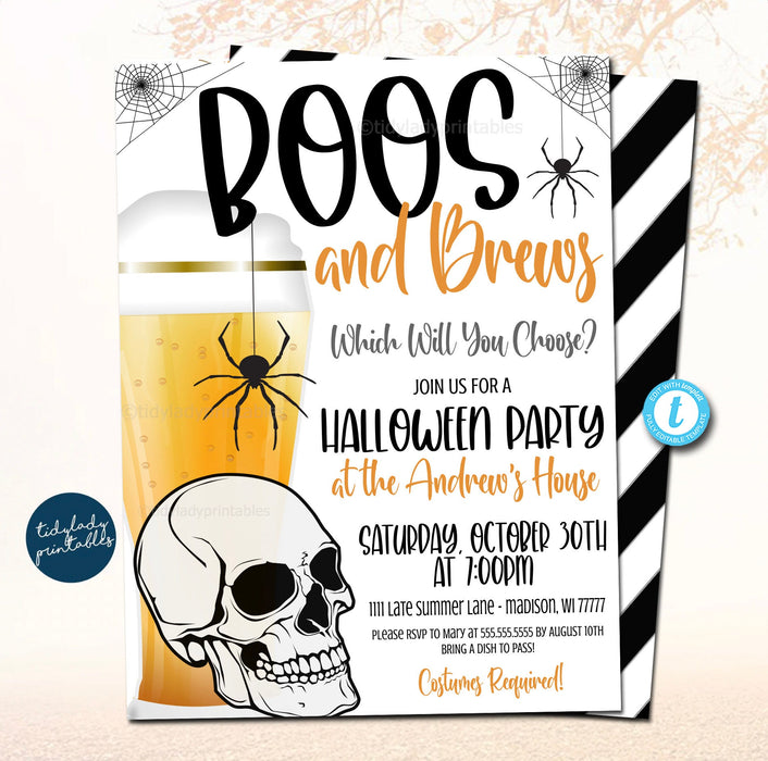 Boos and brews Invitation, Adult Halloween, Beer, Cocktail, Halloween Printable, Costume Party Printable Template, EDITABLE INSTANT DOWNLOAD