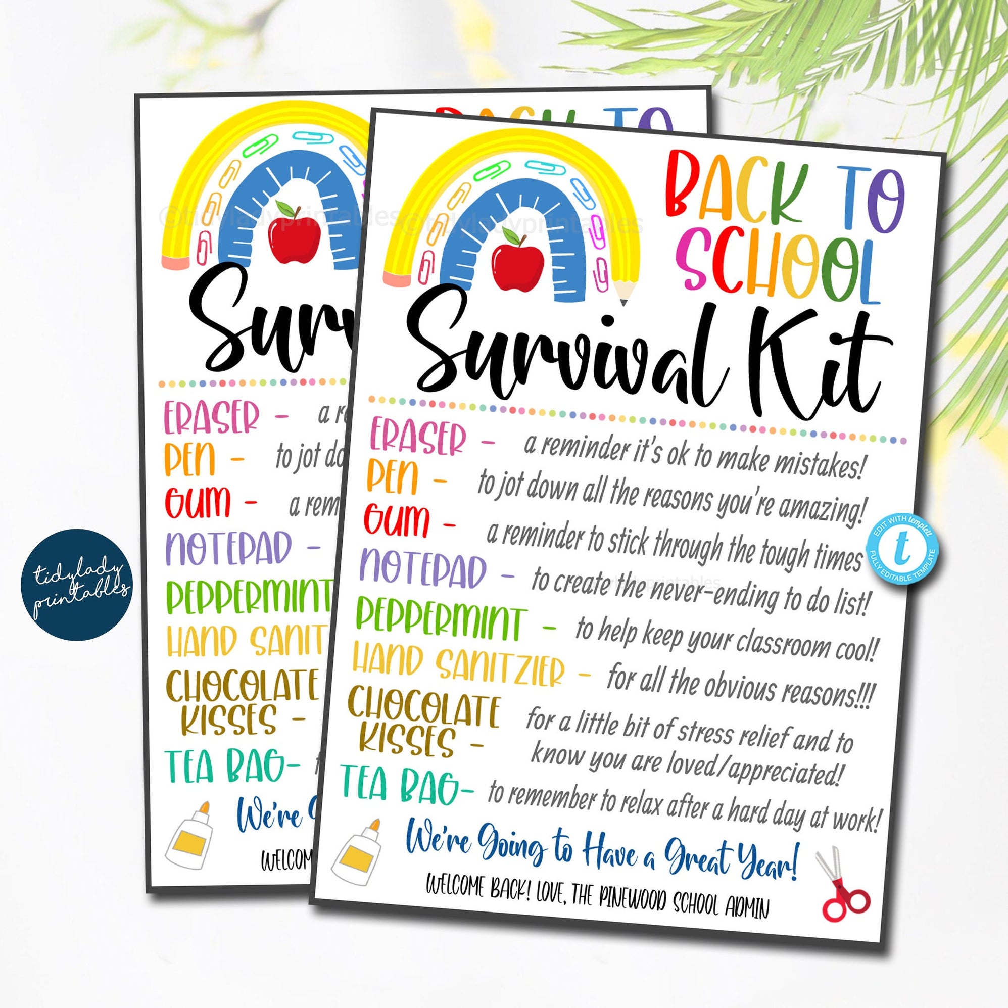 Back to School Survival Kit Printable Gift Tag | Teacher Gift ...