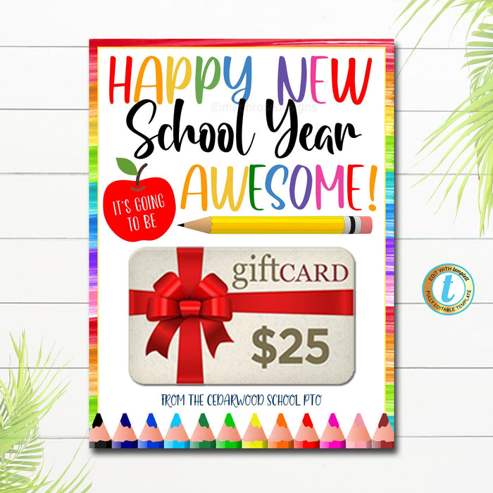 Back to School Gift Card Holder, Staff Teacher Appreciation Gift, New School Year First Day of School Pto Pta Gift Card, Editable Template