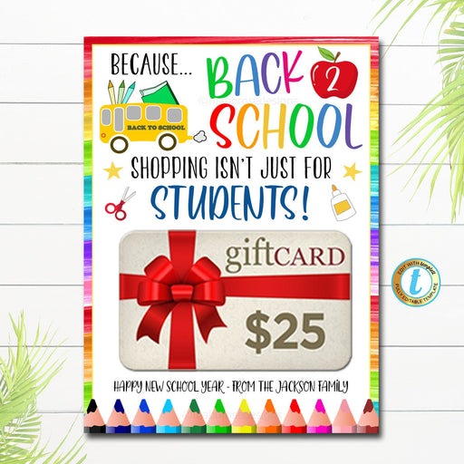 Back To School Printable Gift Card Holder, School Supply Gift Card Holder, Teacher Gift Ideas, Easy Teacher Gift School Supply Card TEMPLATE
