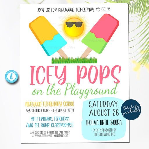 Popsicles on the Playground Flyer, Back to School Meet the Teacher Printable Flyer Party Invite, Church School pta pto, EDITABLE TEMPLATE