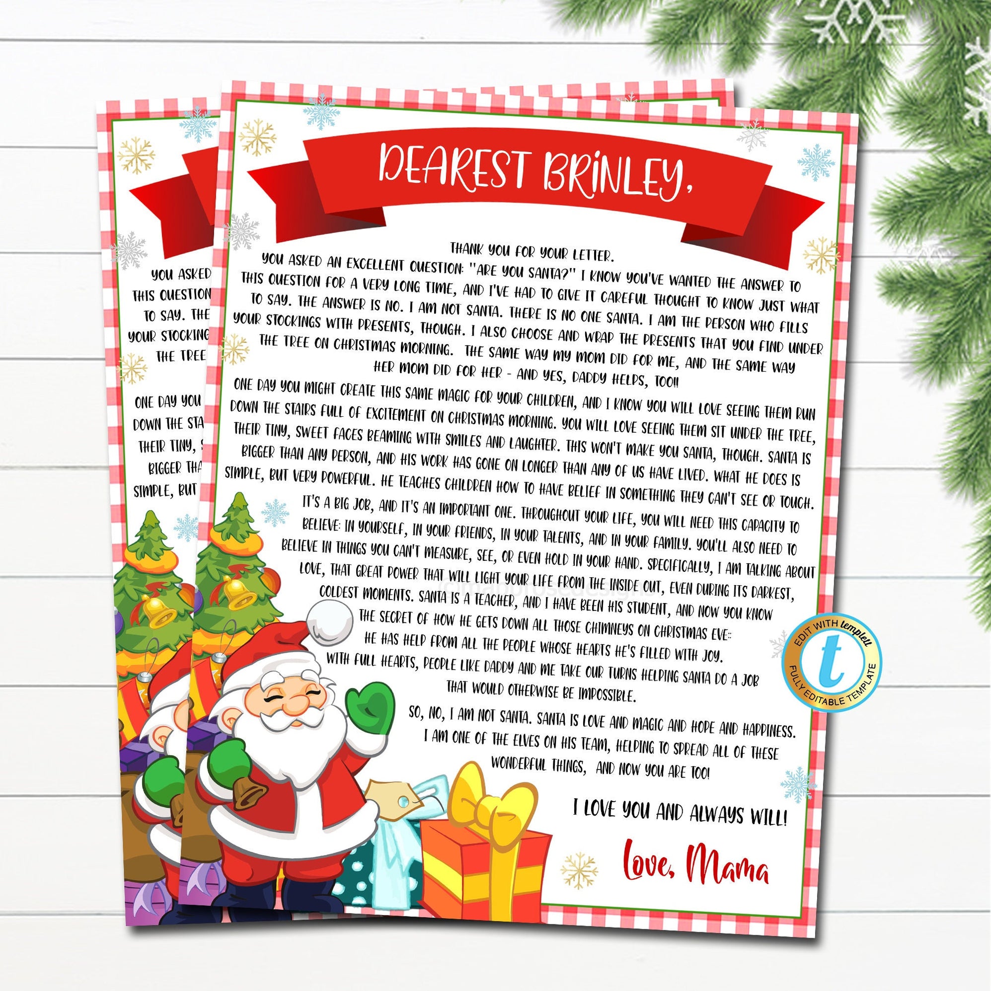 Editable Letter to Explain Santa Is Santa Real — TidyLady Printables